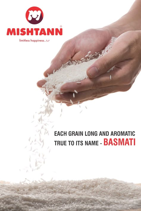 Your favourite brand Mishtann is the no. 1 choice of food enthusiasts. This is because each rice grain is almost uniformly long and emanates a pleasant aroma when cooked. Thus, true to its name- BASMATI. Rice Ads Creative, Rice Ads, Rice Branding, Indian Basmati Rice, Food Creative Ads, Rice Brands, Copywriting Inspiration, Jan 2025, Rice Varieties