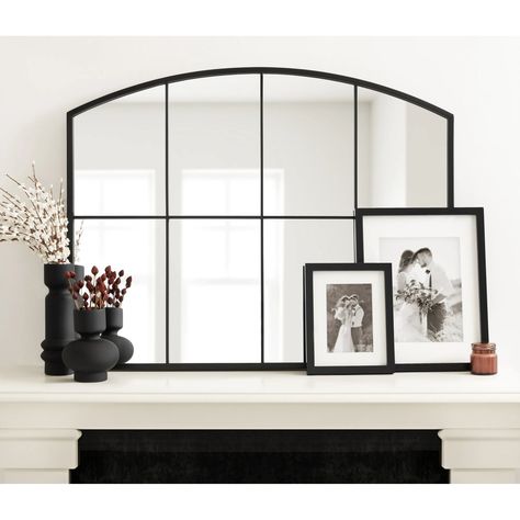 Kate and Laurel Forsyth Transitional Wide Arched Windowpane Wall Mirror, 36 x 28, Black, Decorative Traditional Window Mirror with 8 Individual Panes for Stylish Home Decor Wide Arch Mirror, Mirror Above Fireplace, Black Arch Mirror, Window Pane Mirror, Arched Wall Mirror, Above Fireplace, Timber Kitchen, Wall Accents Decor, Statement Mirror