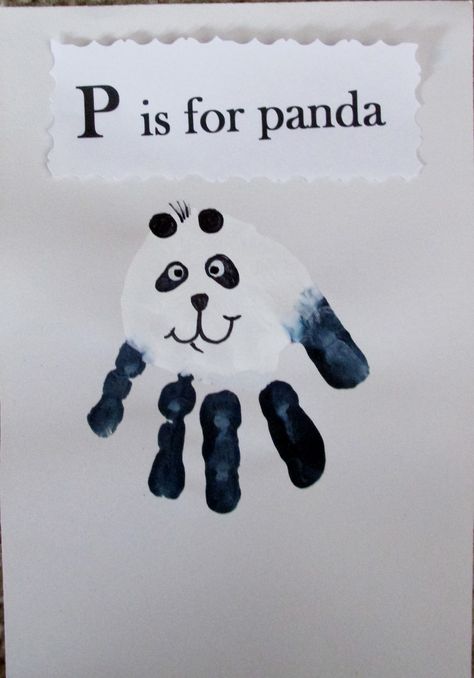 Panda Bear handprint Bear Art For Infants, P Is For Handprint Craft, Panda Bear Preschool Craft, Zoo Animal Handprints, Letter P Handprint, Zoo Animal Handprint Art, Zoo Handprint Craft, Bears Art Preschool, Panda Handprint Craft