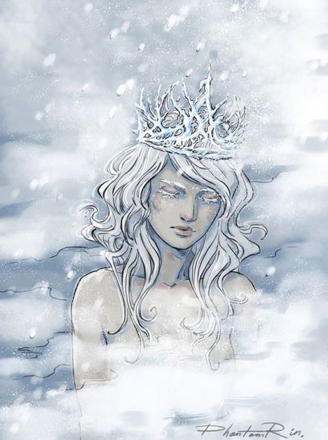 Phantom Rin, God Of Winter, Snow Wife, Fantasy Crown, Cassandra Jean, Queen Drawing, Crown Art, Crystal Drawing, Snow Maiden