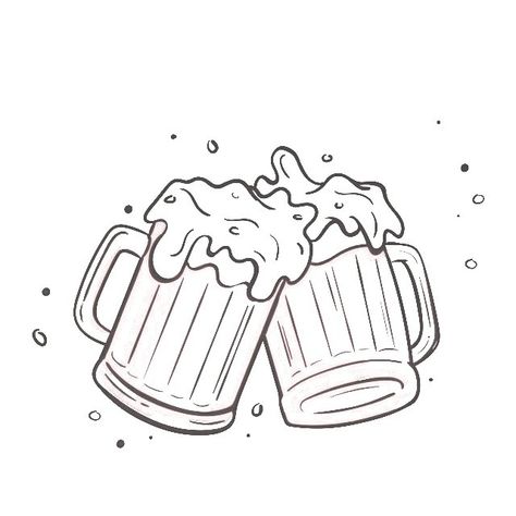 Drinking Buddies Tattoo, Beer Sketch Drawings, Beer Doodle Art, Pizza And Beer Tattoo, Beer Flash Tattoo, Pint Glass Tattoo, Beer Line Art, Beer Tattoo Design, Oktoberfest Tattoo