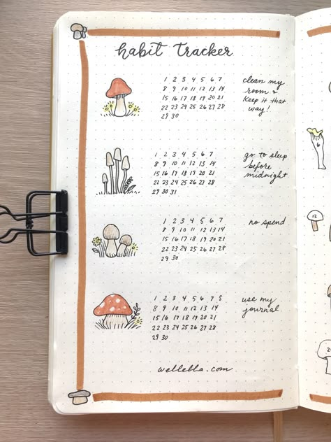 September Bujo Theme Simple, September Bullet Journal Habit Tracker, Sept Bullet Journal, Mushroom Bullet Journal Theme, September Journal Page, Bullet Journal Mushroom Theme, Bullet Journal September Theme, September Bullet Journal Mood Tracker, September Bullet Journal Calendar