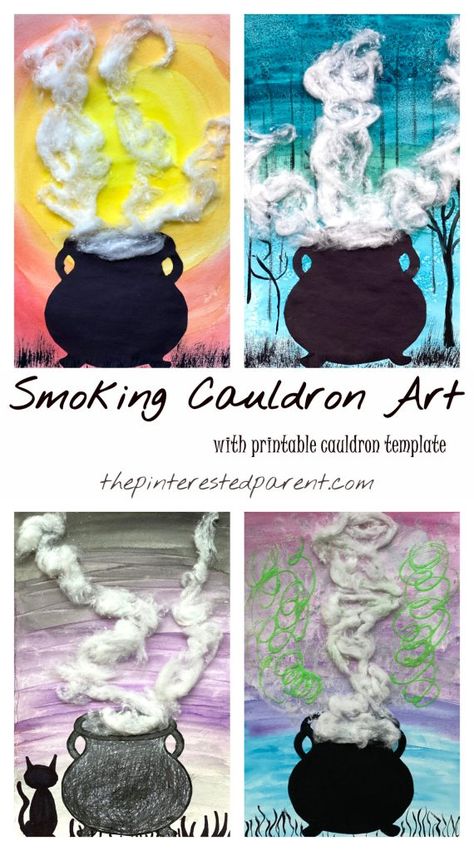 Smoky Witch Cauldrons – The Pinterested Parent Halloween arts and crafts. Watercolor, mixed media painting projects for kids Art Crafts Elementary School, Halloween Ideas For Elementary School, Halloween Art For 2nd Grade, Fall Crafts Elementary School, Halloween Art For 1st Grade, Halloween Craft Age 7, Halloween Arts And Crafts For Upper Elementary, Halloween Crafts 5th Grade, Easy Art Projects For Seniors