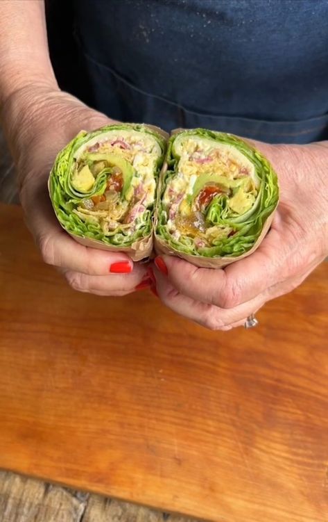 You Have To Try Teri's Viral BLT Lettuce Wraps Now! @nocrumbsleft Blt Lettuce Wraps, Marinated Red Onions, Egg Salad Wrap, Bacon Lettuce Wraps, Bacon Egg Salad, Blt Wraps, Protein Foods List, Avocado Wrap, Salad Wrap