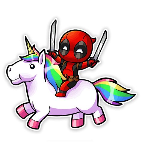 Deadpool And Unicorn, Deadpool Unicorn, Deadpool Tattoo, Cute Deadpool, Unicorn Tattoos, Wall Bedroom, 12th Birthday, Window Wall, Car Sticker