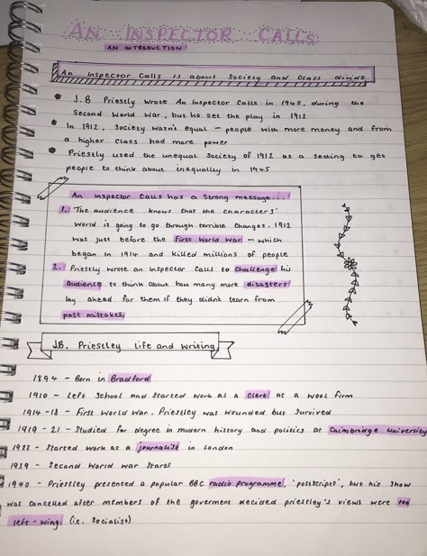 Revision Notes An Inspector Calls, School Notes Layout English, Cute Introduction Ideas, Clear Post It Notes Aesthetic, Cute Class Notes, Food Tech Revision Notes, Grade 9 English Notes, Study Sheet Aesthetic, Gcse Notes Aesthetic