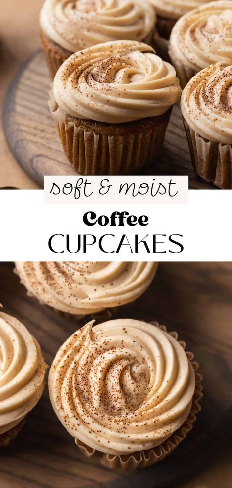 These rich coffee cupcakes are made with instant coffee for an intense coffee flavor. They're soft, moist, and topped with a swirl of coffee cream cheese frosting. They are a coffee lover's dream and perfect for people who want to eat and drink their morning cup of Joe. Instant Coffee Muffins, Fun Muffin Flavors, Coffee Cupcake Ideas, Coffee Cupcakes Recipe, Coffee Cream Cheese Frosting, Coffee Flavored Cupcakes, Single Serve Cupcake, Coffee Cupcakes With Box Cake, Coffee Cupcake Recipes