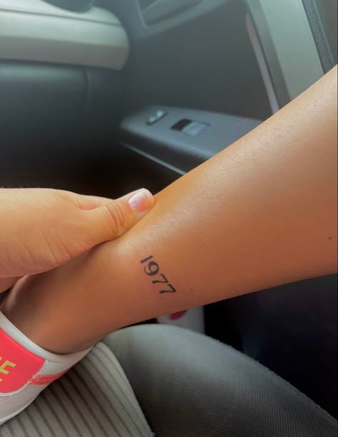 Ankle Year Tattoo, Dainty Birth Year Tattoo, 1977 Tattoo Ideas, 1932 Tattoo, Birth Year Tattoo Placement, Birthdates Tattoos, Year Tatoos, Year Ankle Tattoo, Birthday Year Tattoo Ideas