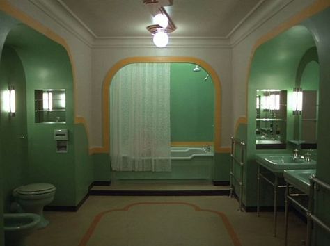 The Shining Bathroom, The Shining Room, Mint Green Bathrooms, The Shining 1980, Art Deco Bathrooms, Room 237, Murs Roses, David Hicks, Overlook Hotel