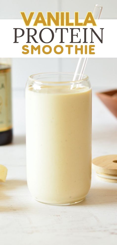 vanilla smoothie Healthy Vanilla Smoothie, Vanilla Protein Smoothie Recipes, Mango Protein Smoothie Recipe, Keto Smoothie Bowl, Vanilla Protein Powder Smoothie, Vanilla Protein Shake Recipes, Protein Powder Smoothie Recipes, Protein Powder Recipes Shakes, Vanilla Smoothie Recipes