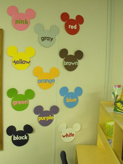 Toddler Classroom Decorations, Teaching Decor, Mickey Classroom, Mickey Font, Mickey Mouse Classroom, Disney Themed Classroom, Preschool Decor, Color Posters, Mickey Theme