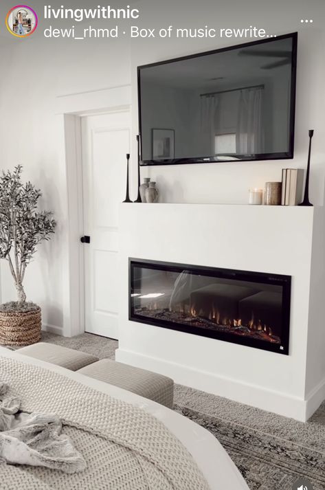 Fireplace Tv Bedroom, Bedroom Fireplaces Master, Bedroom With Fireplace Master Modern, Neutral Bedroom With Fireplace, Fire In Bedroom, Tv Wall In Master Room, Electric Fireplace In The Bedroom, Fireplace Primary Bedroom, Propane Fireplace Bedroom