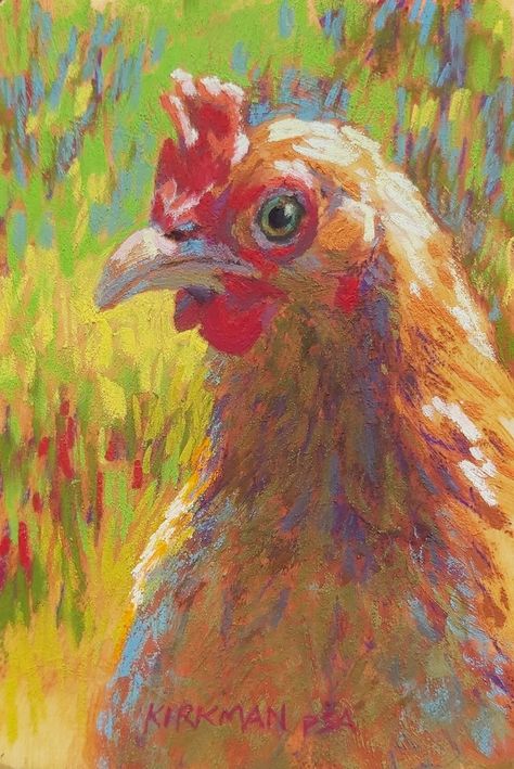 Cute Chicken Painting, Animals Oil Pastels, Oil Pastels Animals, Cow Oil Pastel, Chicken Paintings, Acrylic Painting Chicken, Chicken Oil Pastel Drawing, Chicken Oil Painting, Chicken Pastel