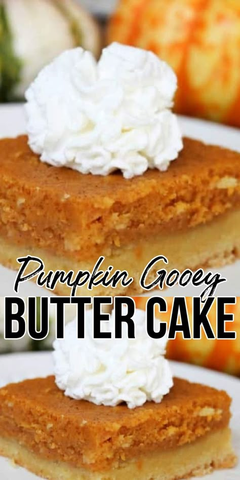 pumpkin gooey butter cake on a plate Pumpkin Ooey Gooey Cake, Pumpkin Cake With White Box Cake, Sweet Potato Ooey Gooey Cake, Ooey Gooey Pumpkin Cake Paula Dean, Ooey Gooey Pumpkin Cake, Ooey Gooey Pumpkin Butter Cake, Pumpkin And Condensed Milk Recipes, Lemon Ooey Gooey Butter Cake, Pumpkin Ooey Gooey Butter Cake