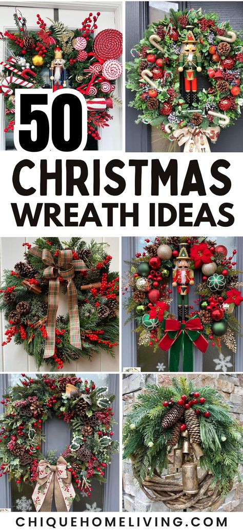 Elevate your holiday welcome with 50 Elegant Christmas Wreath Ideas! 🎄✨ From timeless classics to modern marvels, these wreaths add a touch of festive charm to your door. Discover inspiration for every style, from traditional greenery to unique materials. Make a statement with your seasonal decor! 🌟🚪 #ChristmasWreaths #FestiveDecor #HolidayHome Christmas Wreaths Decorations, Artificial Wreaths Christmas, Decorated Christmas Wreaths, Christmas Decoration For Door, Xmas Door Wreaths, Themed Christmas Wreaths, Decorated Wreaths Christmas, Xmas Wreaths Ideas How To Make, Live Wreath Decorating Ideas