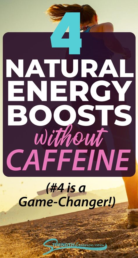 woman running with 4 natural energy boosters without caffeine (#4 is a game-changer!) text overlay How To Increase Energy Naturally, How To Boost Energy Naturally, Natural Ways To Increase Energy, Natural Ways To Get Energy, Energy Without Caffeine, Instant Energy Boosters, No Energy Remedies, Natural Ways To Boost Energy, Natural Energy Boosters For Women