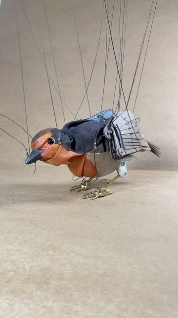 Bird Marionette, Bird Puppet, Plywood Art, Studio Illustration, Niche Aesthetic, Bird Artists, Mechanical Art, Puppet Making, Bird Wings