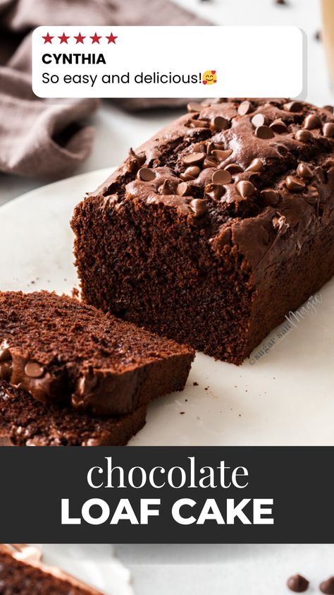 This quick Chocolate Bread recipe takes just 15 minutes to throw together and will fill your home with the most chocolatey aroma. You may also know it as chocolate loaf cake, it makes a wonderful sweet treat for breakfast. Serve it up for Easter brunch or Mother's Day or anytime you have a chocolate craving. Gluten Free Chocolate Loaf Cake, Chocolate Peppermint Loaf Cake, Chocolate Loaf Cake Easy, Bread Loaf Recipe Desserts, Coffee Cake Loaf Recipes, Loaf Pan Cake Recipes, Small Loaf Cakes, Chocolate Loaf Cake Moist, Sweet Loaf Bread Recipes