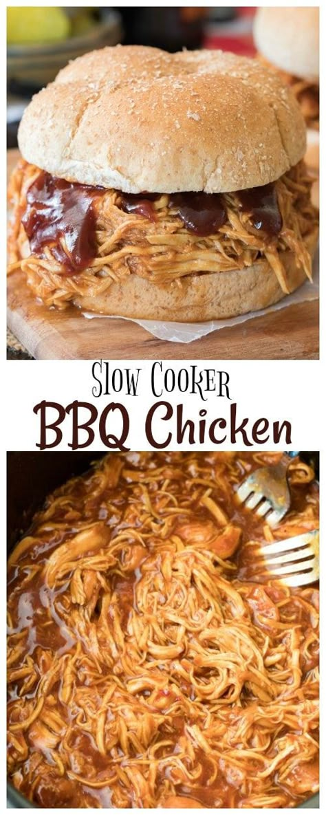 Pulled Chicken Recipe, Crock Pot Bbq, Pulled Chicken Recipes, Crockpot Lunch, Simmering Pot, Slow Cooker Bbq Chicken, Lunch Club, Bbq Chicken Crockpot, Slow Cooker Bbq