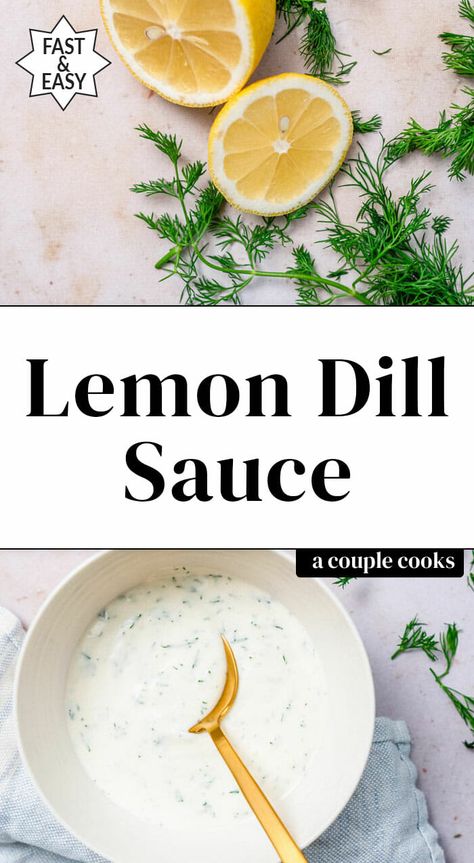 This lemon dill sauce is quick and easy! It takes just 5 minutes to stir together and is perfect on salmon or as a dip for veggies. #dillsauce #lemondillsauce #dill #dillrecipe #dillsauceforsalmon Lemon Dill Dip, Lemon And Dill Sauce, Salmon Dill Sauce Recipes, Butter Dill Sauce For Salmon, Salmon Dressing Sauce, Lemon Dill Aioli, Lemon Chive Dipping Sauce, Dill Sauce For Salmon Patties, Outback Tiger Dill Sauce