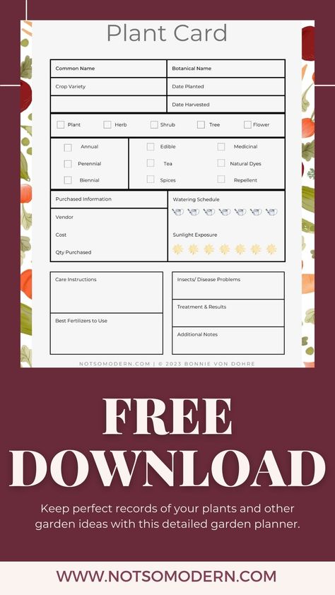 Herb Journal Template Free, Farm Planner Free Printable, Garden Calendar Printable, Garden Planner Layout, Free Homestead Planner, Plant Journal Template Free Printable, Free Garden Planner Printable, Plant Profile Printable, Garden Journal Printables Free