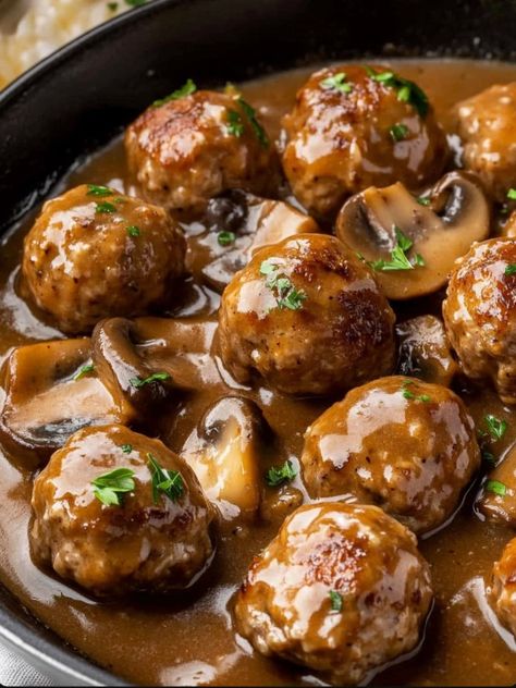 Health meal, low carbs meals, keto meal Salsbury Steak Frozen Meatball, Salisbury Steak Meatballs And Mushroom Gravy, Meatball Mushroom Recipes, Keto Meatballs And Gravy, Salisbury Steak Meatballs With Mushroom Gravy, Meatballs Mushroom Gravy, Slow Cooker Salisbury Meatballs, Slow Cooked Meatball Recipes, Meatballs In Gravy Crockpot