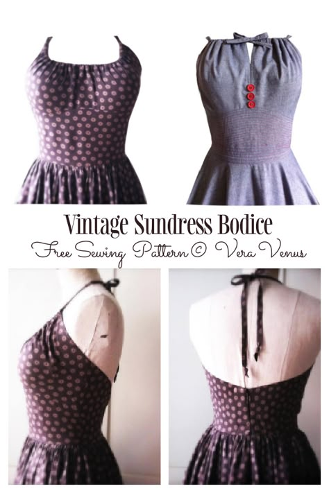 Vintage Fabric Sundress Bodice Free Sewing Pattern | Fabric Art DIY Homemade Dresses For Women Sewing, Vintage Dresses Sewing Patterns, Sewing Bodice Pattern, Vintage Sundress Pattern, Vintage Dress Sewing Patterns Free, Easy Sundress Sewing Pattern, Beginner Dress Pattern Summer, Sun Dress Pattern Free Womens, Diy Dress Bodice