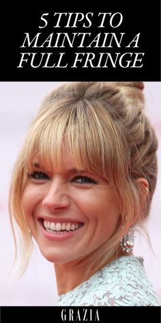 5 Tips To Maintain A Full Fringe (& How To Style Grown-Out Bangs) - Fringe Inspiration Full Fringe Hairstyles, Growing Out Fringe, Matrix Hairstyle, Growing Out Bangs, Full Fringe, Hairstyle Tips, Fringe Bangs, Lob Haircut, Hair Styles 2017