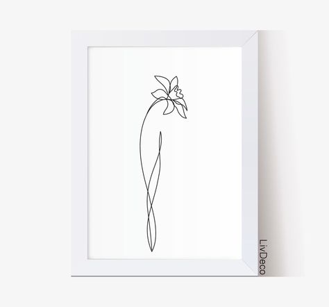 Minimalist Tattoo Meaning, Daffodil Tattoo, Leopard Wall Art, Art One Line, Plant Poster, Drawing Black And White, Tattoos Mandala, Muster Tattoos, Tattoos Geometric