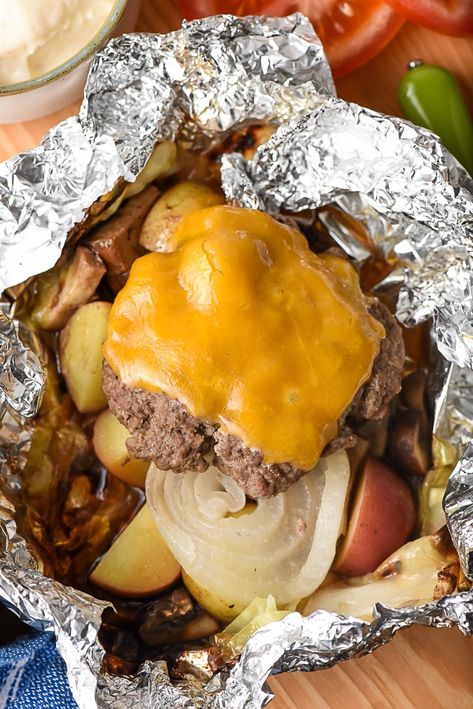 Hobo Dinner Hamburger Foil Packets Hobo Meals, Hobo Dinner, Tin Foil Dinners, Hobo Dinners, Foil Meals, Foil Pack Dinners, Foil Packet Dinners, Foil Pack Meals, Foil Dinners