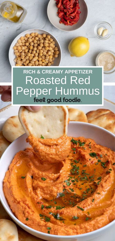 Roast Red Pepper Hummus, Hummus Recipe Red Pepper, Hummus Recipe Roasted Red Pepper, Homemade Red Pepper Hummus, Garbanzo Bean Hummus Recipe, Spicy Red Pepper Hummus, Red Hummus Recipe, Roasted Hummus Recipe, Homemade Roasted Red Pepper Hummus