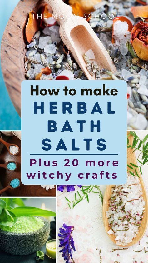 20 Witchy Winter Crafts to Make, Sell & Gift for a Magickal Yule! Holistic Homemade Gifts, Spell Sachets Diy, Homemade Holistic Gifts, Herbal Bath Salts Recipe, Diy Witch Gifts Ideas, Herb Crafts To Sell, Winter Bath Salts, Herbal Gifts Diy, Salt Bowl For Protection