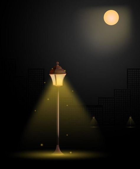 street light in big city. Vintage style. Night romance of metropolis. Bright full moon in sky. Street lighting at night. Realistic vector illustration Good Night Lamp, Lamp On The Street, Night Street Lamp Wallpaper, Street Lights At Night Wallpaper, Street Lights At Night Drawing, Street Lamp Wallpaper Iphone, Street Lamp In The Fog Wallpaper Iphone, Streetlight Wallpapers, Night Street Lights Aesthetic