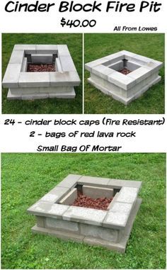 Diy Fire Pit Cinder Block, Concrete Block Fire Pit Diy, Painted Cinder Block Fire Pit, Center Block Fire Pit Backyard Ideas, Cement Block Fire Pit Diy, Cinderblock Fire Pit Diy, Square Fire Pit Ideas Backyard, Diy Fire Pit Ideas Cheap Simple, Concrete Block Fire Pit