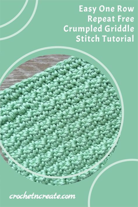 Free crochet stitch tutorial for an easy one row repeat crumpled griddle stitch. #crochetstitchtutorial #crochetstitch One Stitch Repeat Crochet Blanket, No Hole Crochet Stitch, 1 Row Repeat Crochet Patterns, Textured Crochet Stitches In The Round, Solid Crochet Stitches, One Row Repeat Crochet Patterns, Crochet Rice Stitch, Easy Crochet Stitches For Beginners, Loop Stitch Crochet