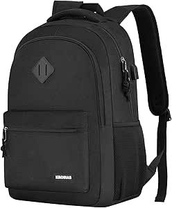 KROSIAS Black Backpack for Men and Women, School Backpack Teens Boys and Girls 15.6 Inch Laptop Bookbag with USB Charger for High School College Work Travel Business Teen Backpack, Backpack For Teens, College Work, Boys Backpacks, Travel Business, Teen Boy, Cute Relationship Goals, School Backpack, Usb Charger