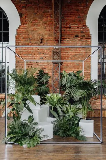 Installation + Sculptural — Are.na Indoor Jungle Wedding, Floral Stage Design, Tropical Backdrop Ideas, Tropical Green Wedding, Tropical Table Setting, Tropic Wedding, Green Wedding Ceremony, Tropical Backdrop, Indoor Plant Display