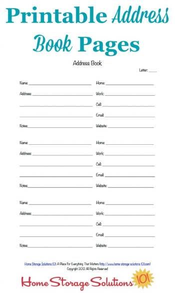 Free printable address book pages to get your contact information organized {courtesy of Home Storage Solutions 101} Organized Templates, Address Book Template, Addressing Christmas Cards, Household Notebook, Address Books, Printable Stationary, Clutter Control, Household Management, Paper Clutter