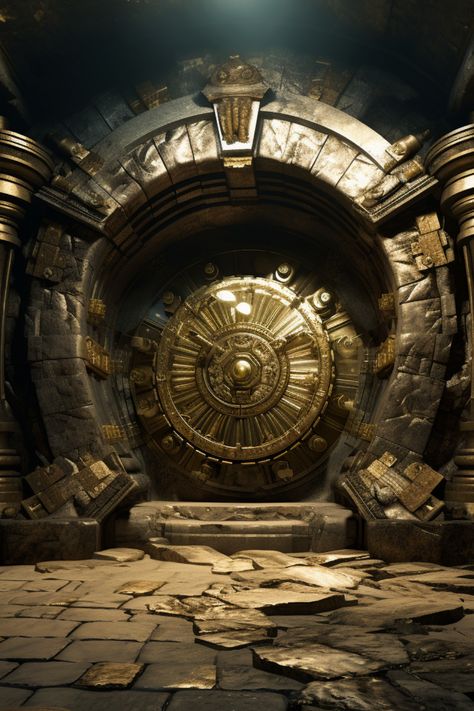 Try this in Midjourney : imagine a vault filled with gold bars and jewels. The vault is ancient stone and mystical in appearance. The vault has one entrance and one exit. The style is in old renaissance. Fantasy Vault Art, Fantasy Vault, Stone Concept Art, Room Of Requirement, Magic Steampunk, Gold Vault, Vault Doors, Invisible String, Beauty Decor