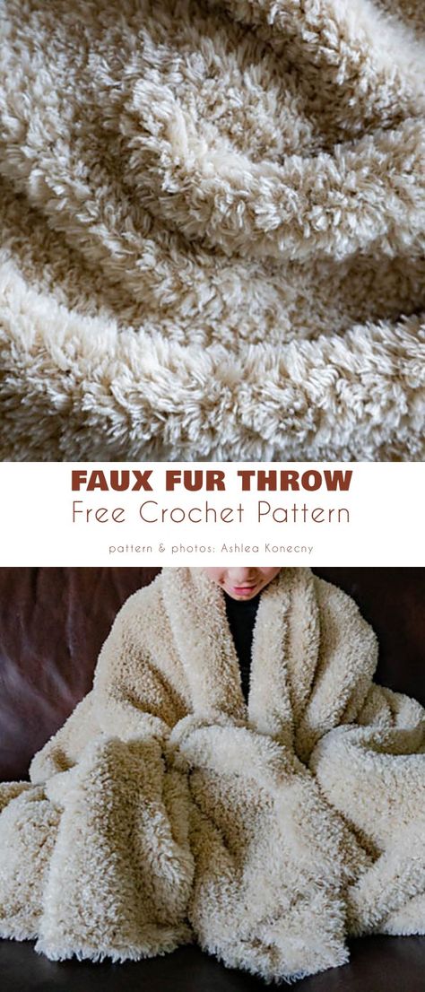 Faux Fur Throw Throw Crochet, Yarn Blanket, Crochet Throw Pattern, Crocheted Afghans, Faux Fur Blanket, Blanket Ideas, Hand Crochet Baby Blanket, Haken Baby, Fur Blanket