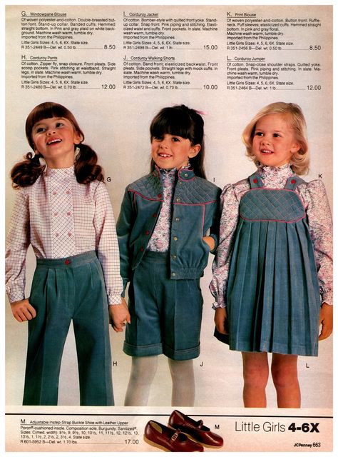 Windowpane blouses, print blouses, and corduroy pants, shorts, jackets and jumpers - Click Americana 80s Fashion Kids, 80s Clothes, 80s Outfits, Fnaf Au, 1980s Kids, Secret Party, Oc Aesthetic, Child Clothes, Vintage Kids Clothes