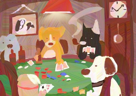 day 10 #badtober2024... this kitschy painting of dogs playing poker. unfortunately they cant really see the red cards well #heavypaint #dogsplayingpoker Dogs Playing Poker Painting, Cats Playing Poker, Poker Painting, Red Cards, Dogs Playing Poker, Dogs Playing, Winter Project, Holiday Calendar, Cat Playing