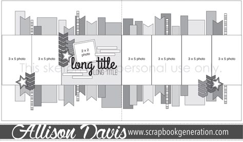 Sketch Week | How to Use and Adapt Scrapbook Sketches | Day 1 Scrapbook Sketches 12x12, Allison Davis, Memories Scrapbook, Scrapbook Generation, Page Sketches, Scrapbook Design Layout, Scrapbooking Templates, Photo Sizes, Page Maps