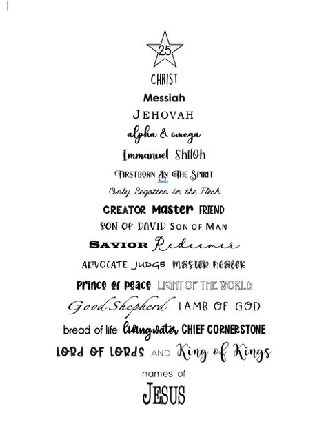 Names For Jesus Printable, Lds Nativity Script, Names Of Jesus Christmas Tree, Names Of Christ Printable, Keep Christ In Christmas Poster Ideas, Names Of Jesus Printable, Names Of Christ Ornaments, Names Of Jesus Ornaments, Christian Christmas Art