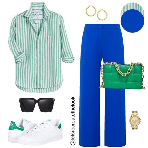 Blue Trousers - 10 Outfit Ideas 💙 Blue is my favorite color and I have a pair of blue trousers that I definitely want to get more wear out of this spring summer. Here are 10 outfits I plan to recreate with my blue pants. Do you have a pair of blue pants in your closet? If so, save this post for style inspo to recreate the looks yourself. Also for color inspo to inspire you to try pairing them with another vibrant color this spring/summer. If you’re in need of a pair of blue pants yourself, c... Sky Blue Pants Outfit For Women, Cobalt Trousers Outfit, Blue And Green Outfits For Women, Teal Pants Outfit Work, Cobalt Pants Outfit, Bright Blue Pants Outfit, Electric Blue Pants Outfit, Cobalt Blue Pants Outfit, Cobalt Blue Outfits