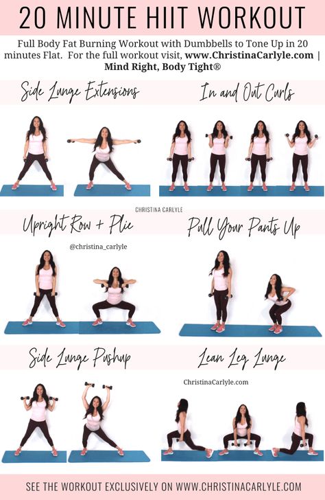 Quick HIIT workout for women from trainer Christina Carlyle. https://www.christinacarlyle.com/hiit-workout/ Christina Carlyle Workout, Hiit Workout Plan For Women, Full Body Fat Burning Workout, Christina Carlyle, 20 Minute Hiit Workout, Hiit Exercises, How To Eat Healthy, Workout Stuff, Hiit Workouts