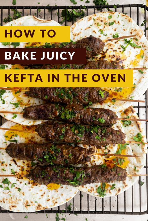 Kefta in the Oven Lamb Kafta Kabob Recipe, Beef Kefta Recipe, Lebanese Kefta Recipe, Kafta Meat Recipe, Greek Beef Kafta, Baked Kafta Recipe, Beef Kafta In Oven, Beef Kafta Recipe, Lamb And Beef Kofta