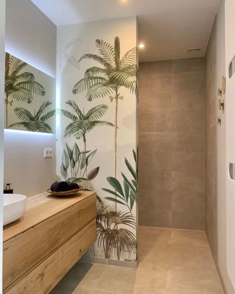 9 Jungle Style Bathroom Tile Ideas | Atlas Ceramics Wilderness Wallpaper, Wallpaper Matte, Bathroom Shower Ideas, Jungle Bathroom, Tropical Tile, Bathroom Restaurant, Clear Coffee Table, Tropical Showers, Jungle Style