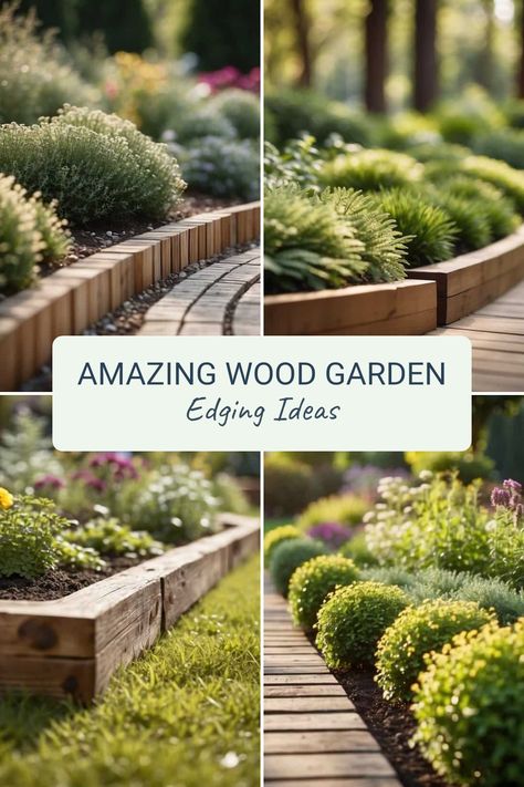 Looking for the best ways to define your garden? Check out these amazing wood garden edging ideas! Whether it's a neat herringbone path or charming reclaimed wood borders, you can truly get creative. Sprucing up your outdoor space with borders not only gives your garden a cool look but also helps separate sections clearly. Explore redwood edging for a pop of color, or go rustic with reclaimed options —so many choices! Don’t miss out on transforming your green spaces into a beautifully defined landscape everyone will admire. Modern Edging Landscape, Wood Edging Landscape Garden Borders, Treated Pine Garden Edging, Modern Garden Edging Ideas, Stone Garden Borders Edging, Flagstone Garden Edging, Unique Landscape Edging, Raised Border Planting Ideas, Garden Boarders Ideas Diy