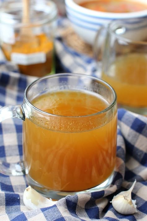 take a sip - hot turmeric broth Ginger Turmeric Chicken Broth, Tumeric Ginger Bone Broth, Broth Recipes For Fasting, Turmeric Bone Broth Recipe, Vegan Sipping Broth, Sipping Broth Recipes, Broth For Sickness, Drinking Broth, Pumpkin Broth